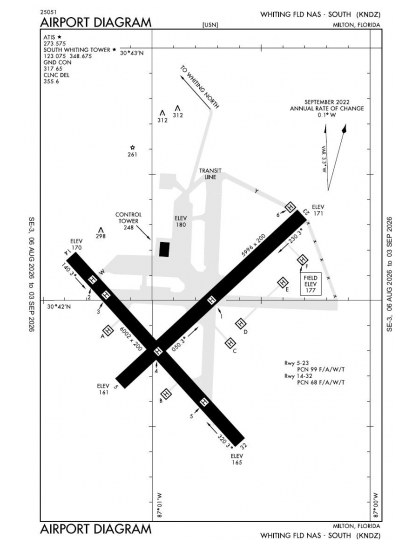 KNDZ airport diagram — runways, taxiways and ramp layout
