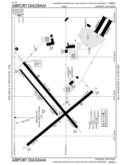 KNEL airport diagram — runways, taxiways and ramp layout