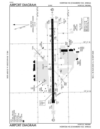 KNGU airport diagram — runways, taxiways and ramp layout