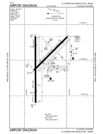 KNJK airport diagram — runways, taxiways and ramp layout
