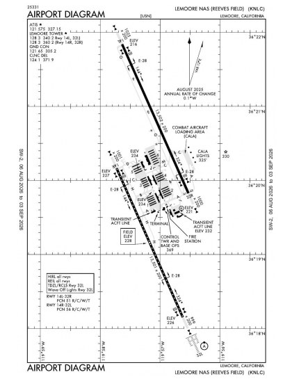 KNLC airport diagram — runways, taxiways and ramp layout