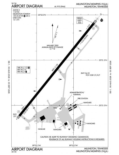 KNQA airport diagram — runways, taxiways and ramp layout