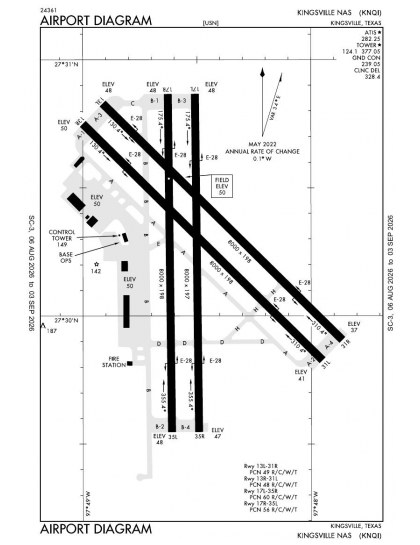 KNQI airport diagram — runways, taxiways and ramp layout