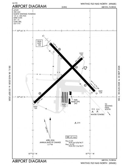 KNSE airport diagram — runways, taxiways and ramp layout