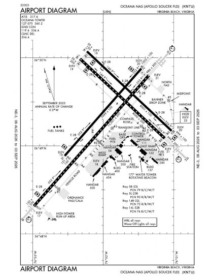 KNTU airport diagram — runways, taxiways and ramp layout