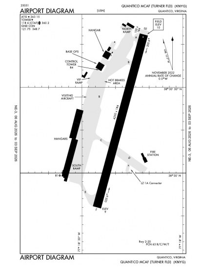 KNYG airport diagram — runways, taxiways and ramp layout