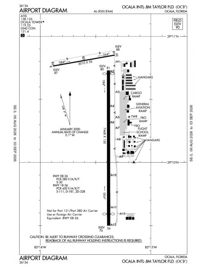 KOCF airport diagram — runways, taxiways and ramp layout