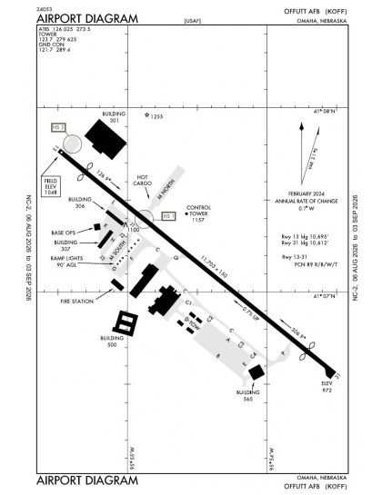 KOFF airport diagram — runways, taxiways and ramp layout