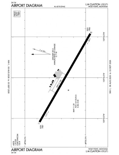 KOLF airport diagram — runways, taxiways and ramp layout