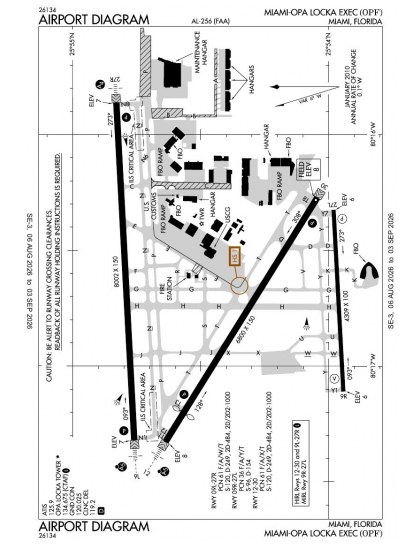 KOPF airport diagram — runways, taxiways and ramp layout