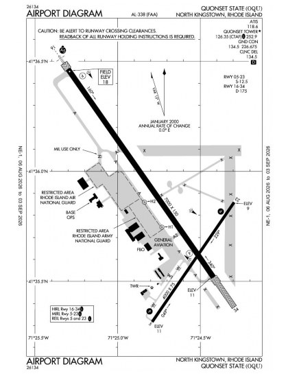 KOQU airport diagram — runways, taxiways and ramp layout