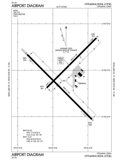 KOTM airport diagram — runways, taxiways and ramp layout
