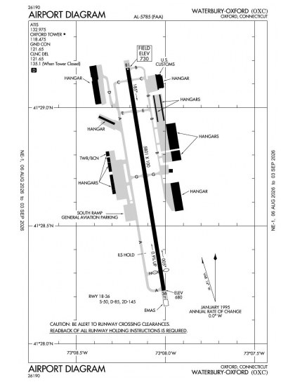 KOXC airport diagram — runways, taxiways and ramp layout