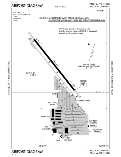 KPAO airport diagram — runways, taxiways and ramp layout