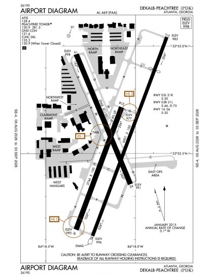 KPDK airport diagram — runways, taxiways and ramp layout