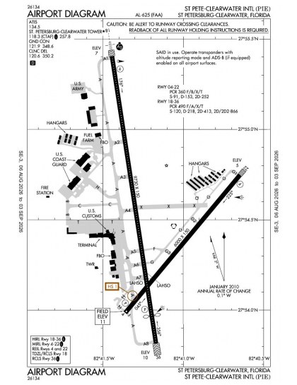 KPIE airport diagram — runways, taxiways and ramp layout