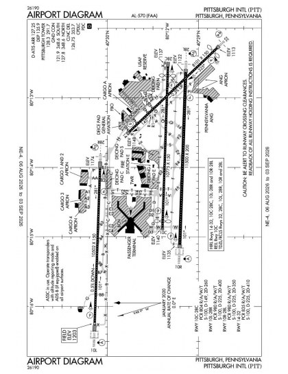 KPIT airport diagram — runways, taxiways and ramp layout