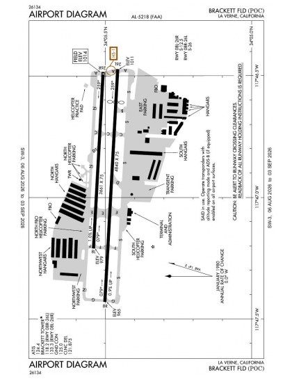 KPOC airport diagram — runways, taxiways and ramp layout
