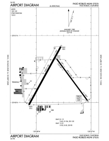 KPRB airport diagram — runways, taxiways and ramp layout