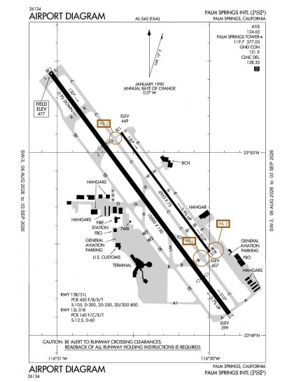 KPSP airport diagram — runways, taxiways and ramp layout