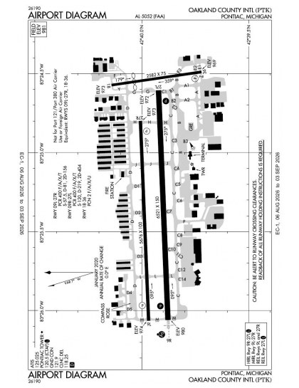 KPTK airport diagram — runways, taxiways and ramp layout
