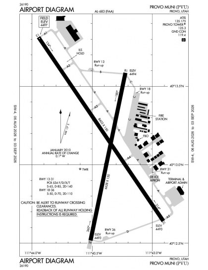 KPVU airport diagram — runways, taxiways and ramp layout