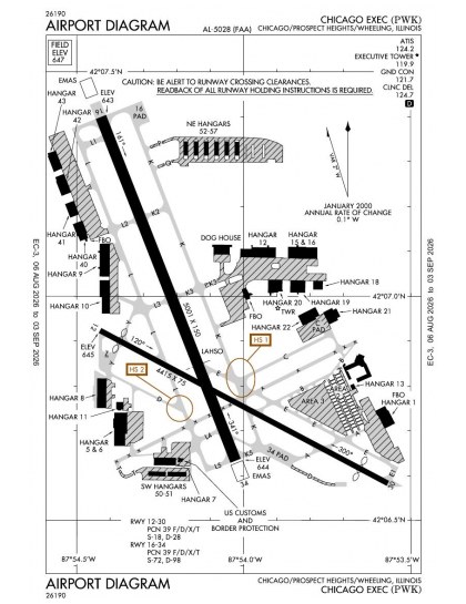 KPWK airport diagram — runways, taxiways and ramp layout