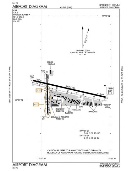 KRAL airport diagram — runways, taxiways and ramp layout