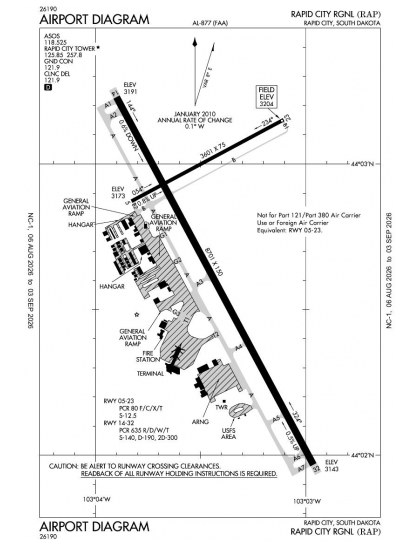 KRAP airport diagram — runways, taxiways and ramp layout