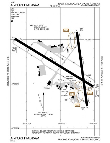 KRDG airport diagram — runways, taxiways and ramp layout