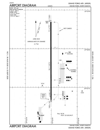 KRDR airport diagram — runways, taxiways and ramp layout