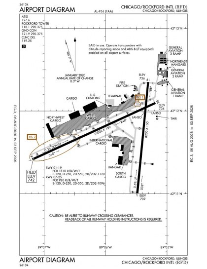 KRFD airport diagram — runways, taxiways and ramp layout