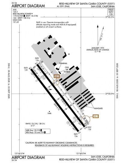 KRHV airport diagram — runways, taxiways and ramp layout