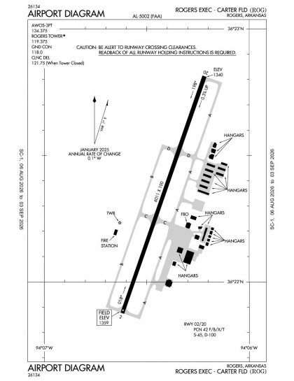 KROG airport diagram — runways, taxiways and ramp layout