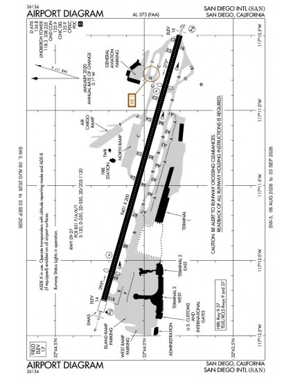 KSAN airport diagram — runways, taxiways and ramp layout