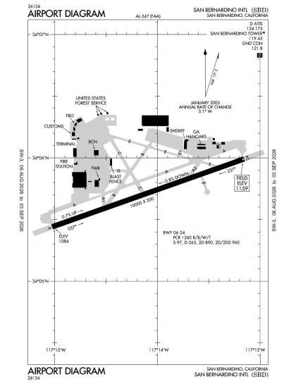 KSBD airport diagram — runways, taxiways and ramp layout