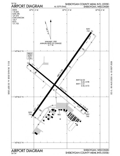 KSBM airport diagram — runways, taxiways and ramp layout