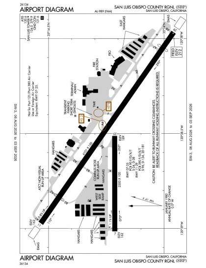 KSBP airport diagram — runways, taxiways and ramp layout