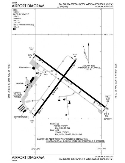 KSBY airport diagram — runways, taxiways and ramp layout