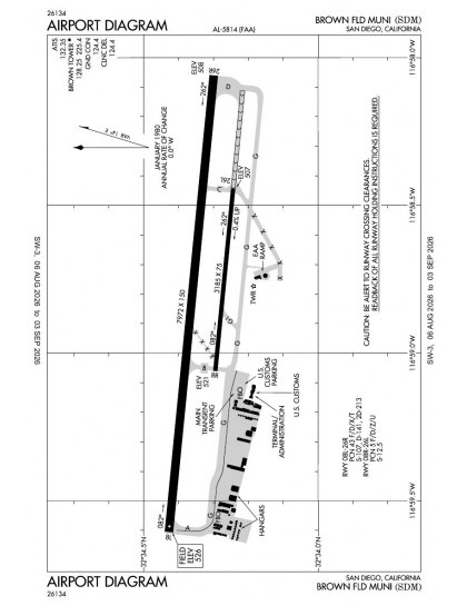 KSDM airport diagram — runways, taxiways and ramp layout