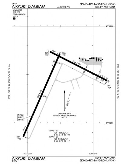 KSDY airport diagram — runways, taxiways and ramp layout