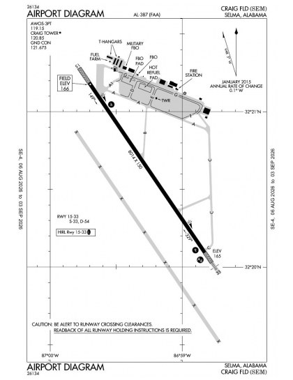 KSEM airport diagram — runways, taxiways and ramp layout