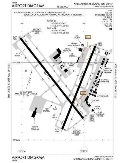 KSGF airport diagram — runways, taxiways and ramp layout