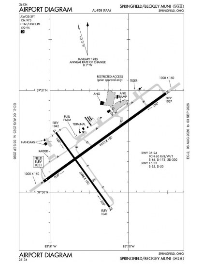KSGH airport diagram — runways, taxiways and ramp layout