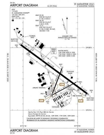 KSGJ airport diagram — runways, taxiways and ramp layout