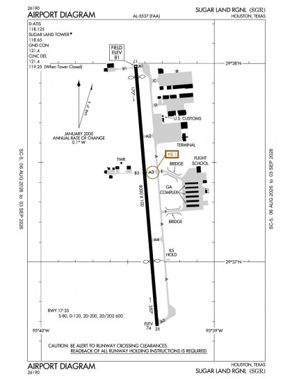 KSGR airport diagram — runways, taxiways and ramp layout