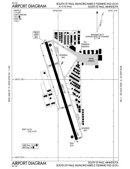 KSGS airport diagram — runways, taxiways and ramp layout