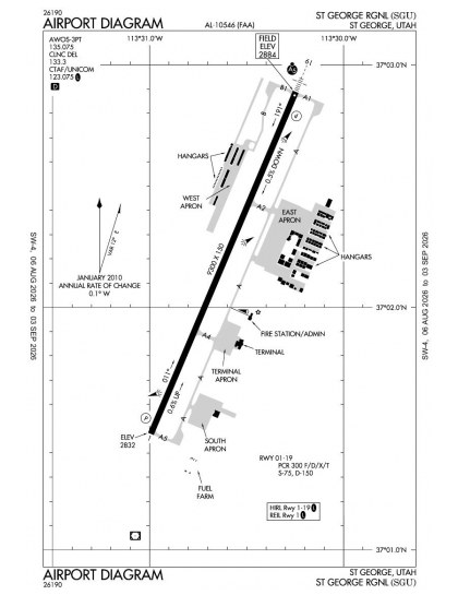 KSGU airport diagram — runways, taxiways and ramp layout