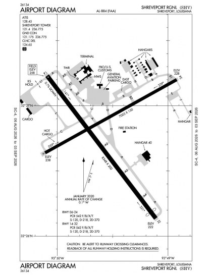 KSHV airport diagram — runways, taxiways and ramp layout