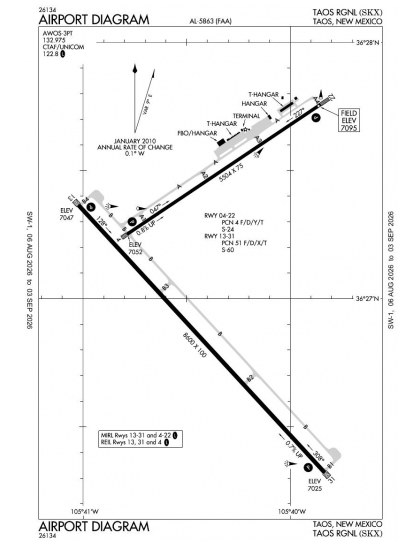KSKX airport diagram — runways, taxiways and ramp layout